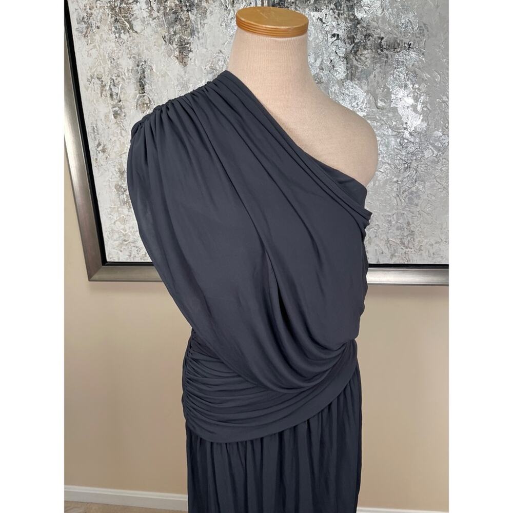 HELSA Apollo One Shoulder Ruched Draped Jersey Caviar Black Maxi Dress Size M - Picture 3 of 7